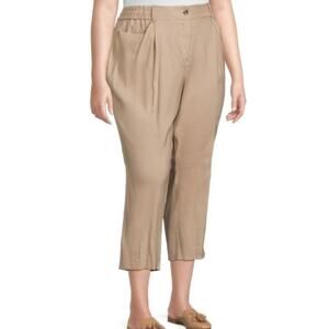 Calvin Klein Woven Tapered Cropped Pants Khaki Linen Blend Womens Plus 3X NWT‎